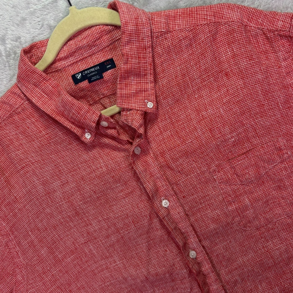 Cremieux Mens Shirt Sz XXL Red 100% Linen Short Sleeve Button Down Pocket